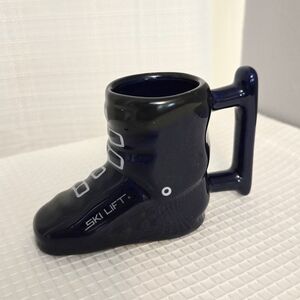 Ski Lift Shot Glass Handled Ceramic Blue Boot Souvenir Bar Decor Skiing